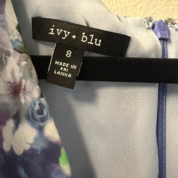 Ivy + Blu Blue Floral Belted Sleeveless‎ Dress Size 8 - Picture 7 of 9